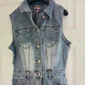 Denim Sleeveless Vest with Polka Dots